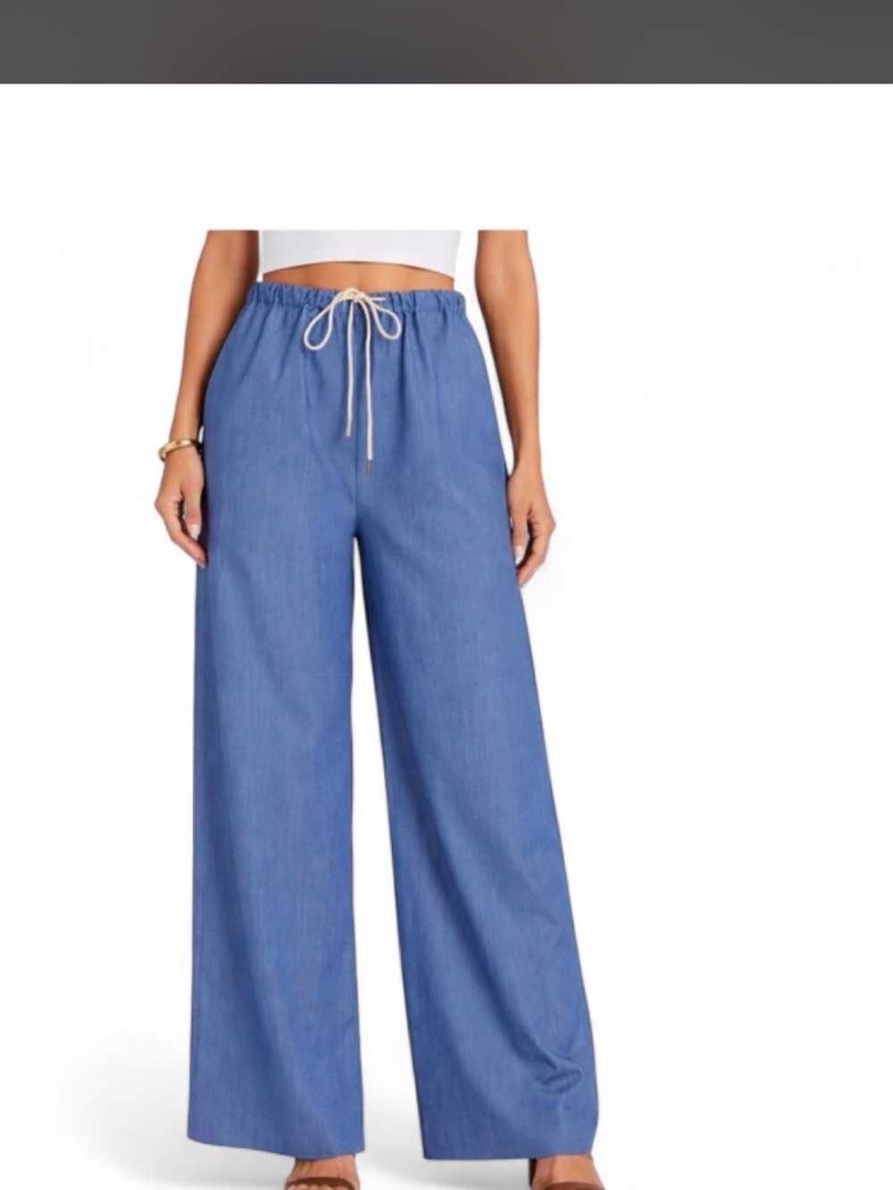 Bishop & Young Wide Leg Drawstring Pants in Light Blue